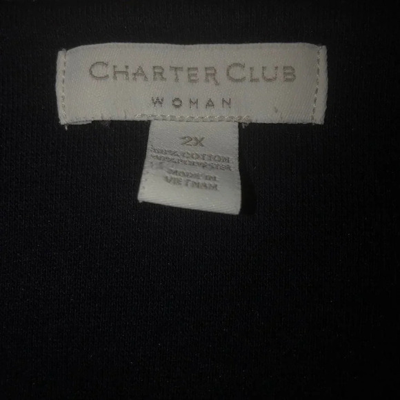 Charter CLUB Sz 2X Women's Plus Size Gray & Navy Blue 3/4 Sleeves Nautical Top - Picture 2 of 5